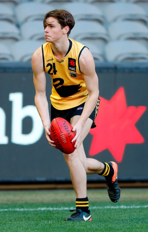 AFL 2017 U18 Championships - Vic C v WA MELBOURNE, AUSTRALIA - JUNE 30: Durak Tucker of Western Australia warms up during the 2017 AFL Under 18 Championships match between Vic Country and Western Australia at Etihad Stadium on June 30, 2017 in Melbourne, Australia. (Photo by Adam Trafford/AFL Media)